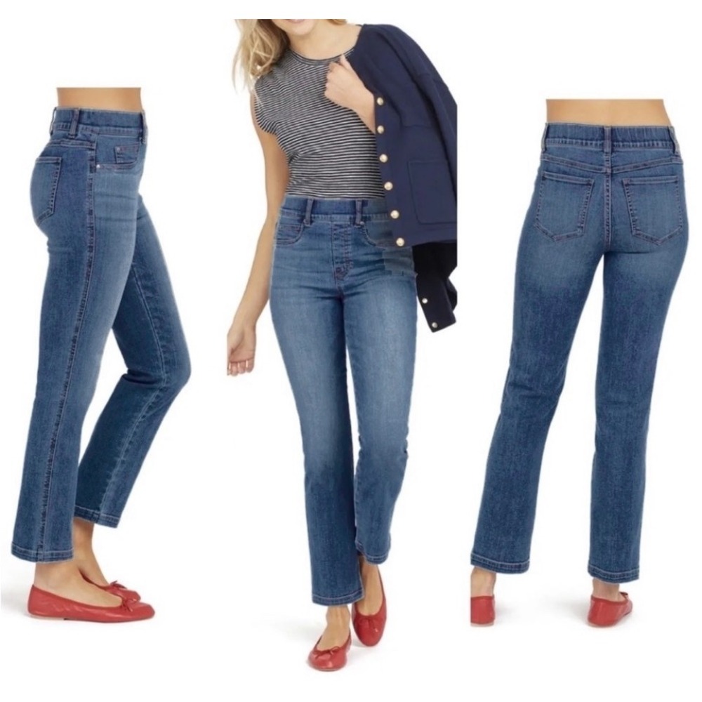 Spanx Women's Straight Leg Jeans Size XSP XS Petite Pull On Denim Blue 20356Q